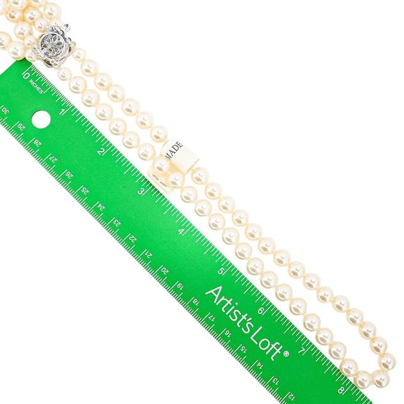 NOS - Classic Triple-Strand Faux Pearl Choker Necklace with Rhinestone Clasp - Picture 10 of 10